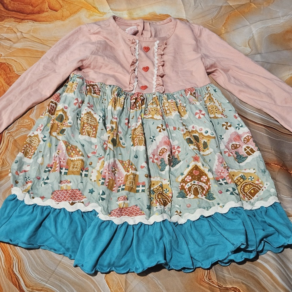 Ric Rac & Ruffles Gingerbread House Christmas Dress Girls Size 6